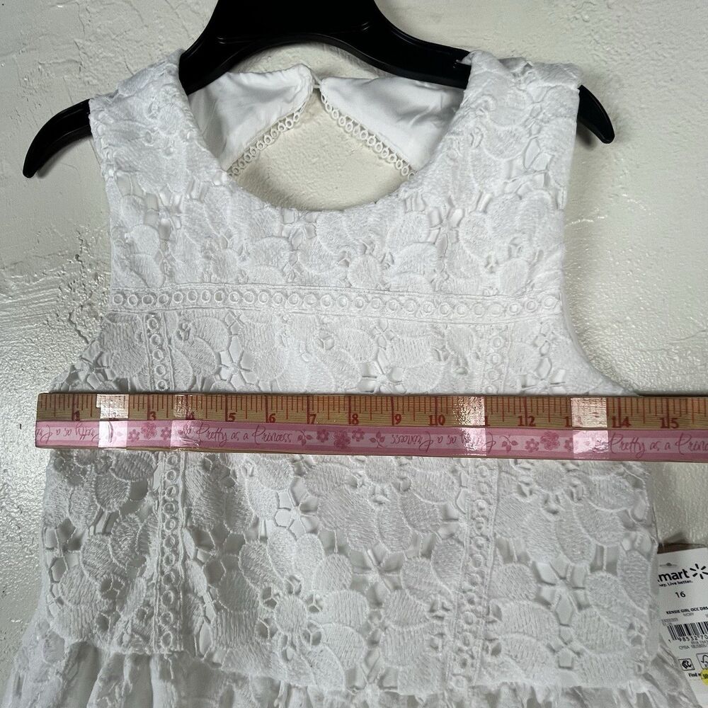 Kensie Girls White Floral Lace Fit Flare Dress Sleeveless Easter Party Size 16 - Picture 10 of 16